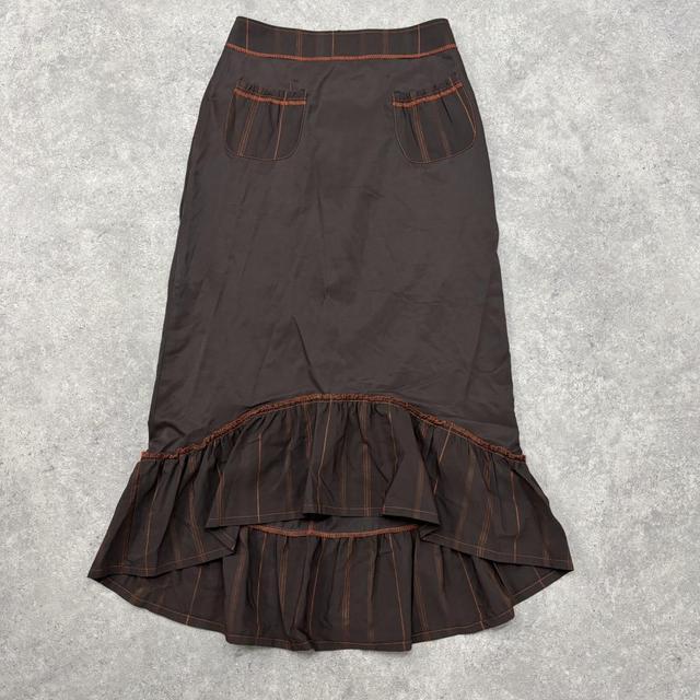 Brown flared tech maxi skirt