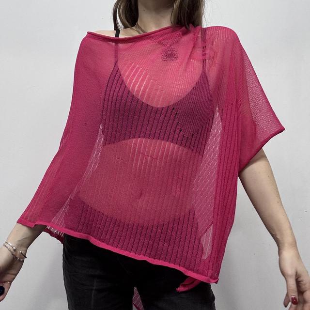 Sheer pink knit Save the Queen cape poncho
