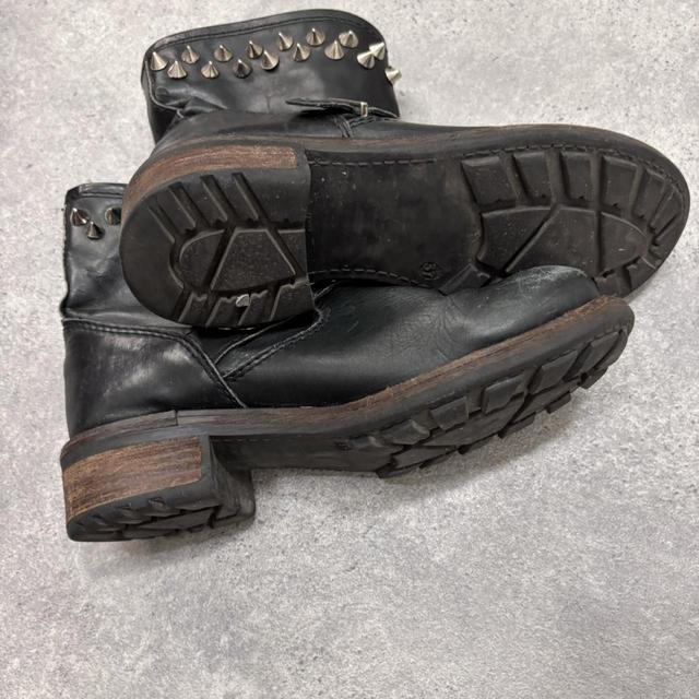 Black leather punk studded boots