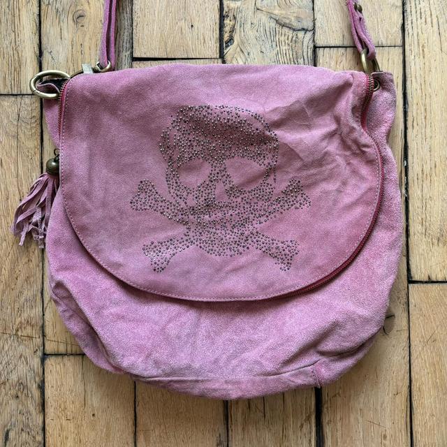 Diamonte pink suede satchal bag
