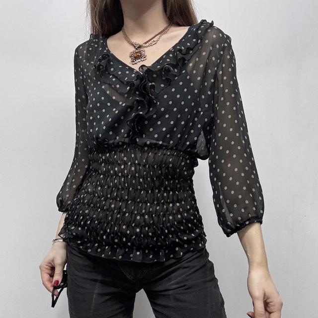 Sheer ruffle polka dot shirt
