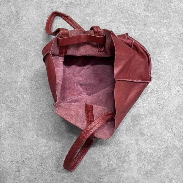 Red leather tote bag