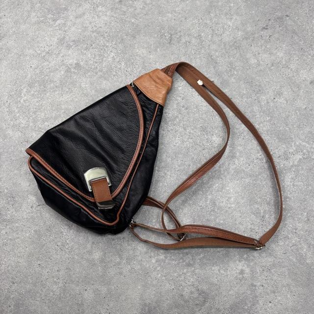 Black leather asymmetric backpack