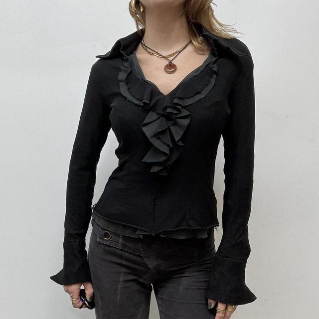 Black ruffle flare shirt