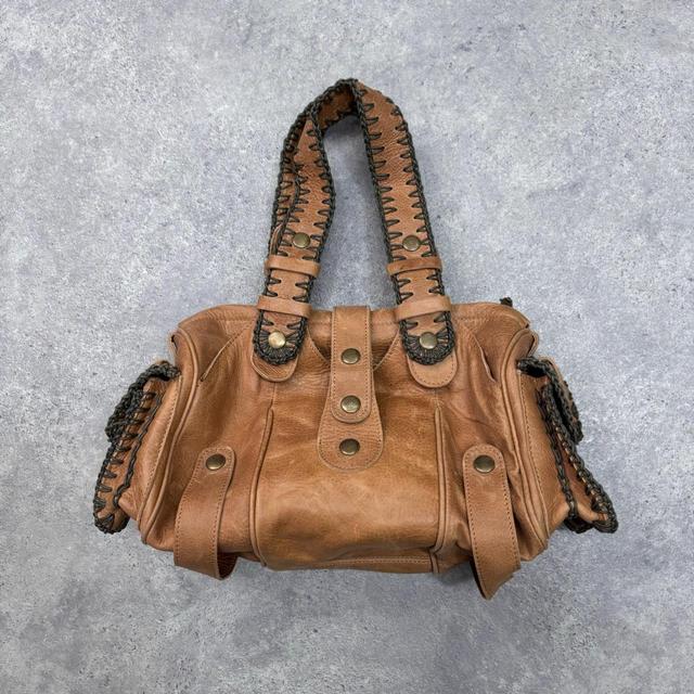 Tan leather slouchy stitch bag