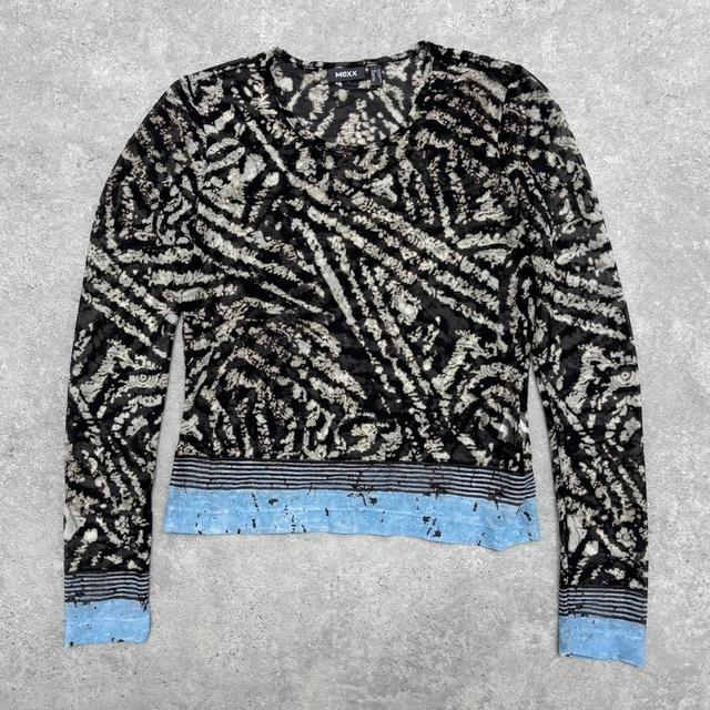 Sheer distressed graphic print mesh top