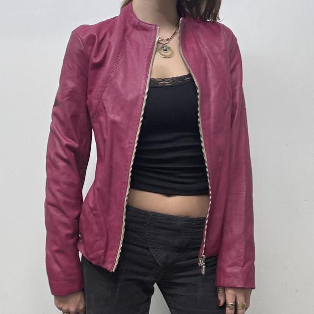Fitted 90s pink leather jacket