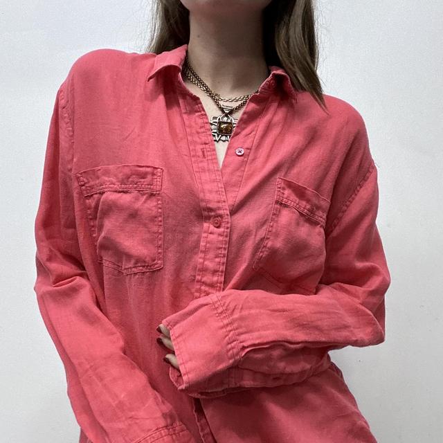 Oversized slouchy pink linen shirt