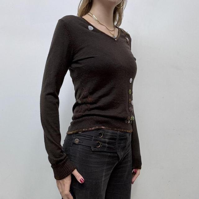 Brown beaded v-neck jumper