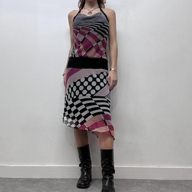 Silk graphic print patchwork dress