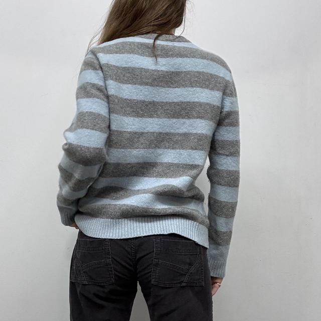 Chunky wool knitted blue and grey jumper