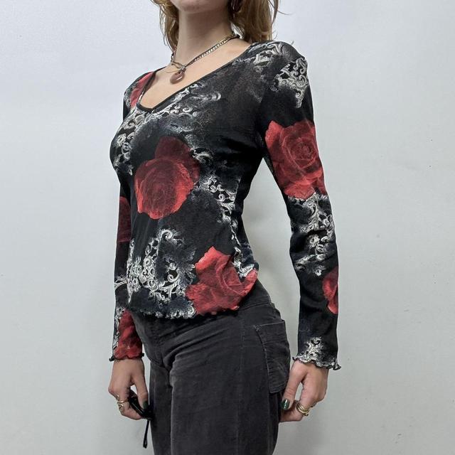 Gothic distressed floral long sleeve top