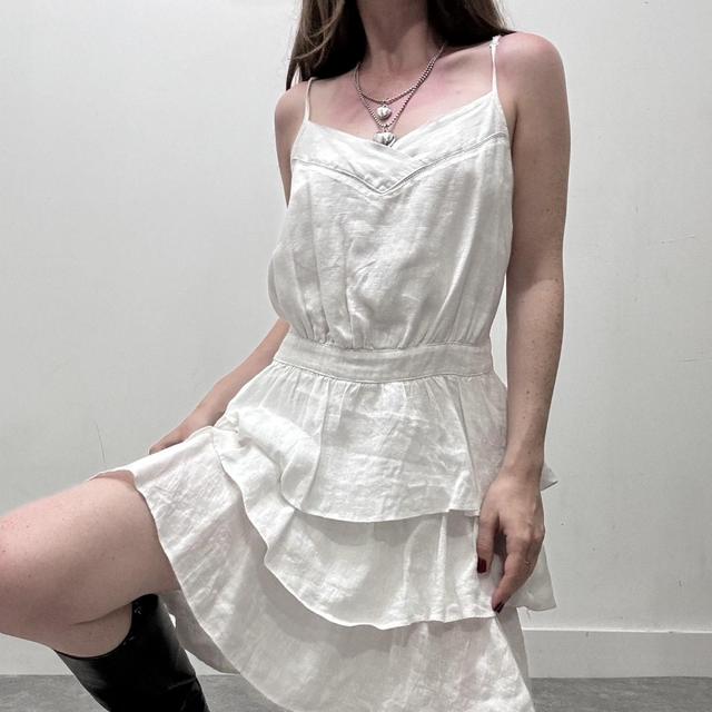 White linen ruffle dress