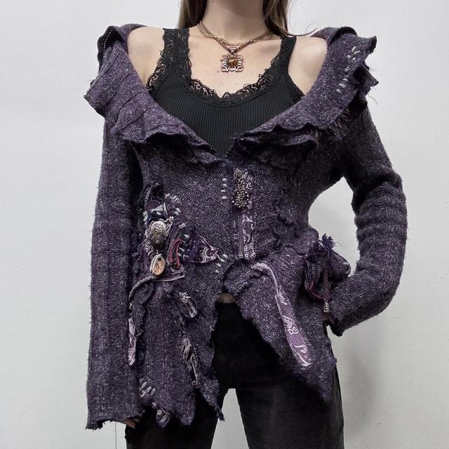 Knitted flared asymmetric off the shoulder cardigan