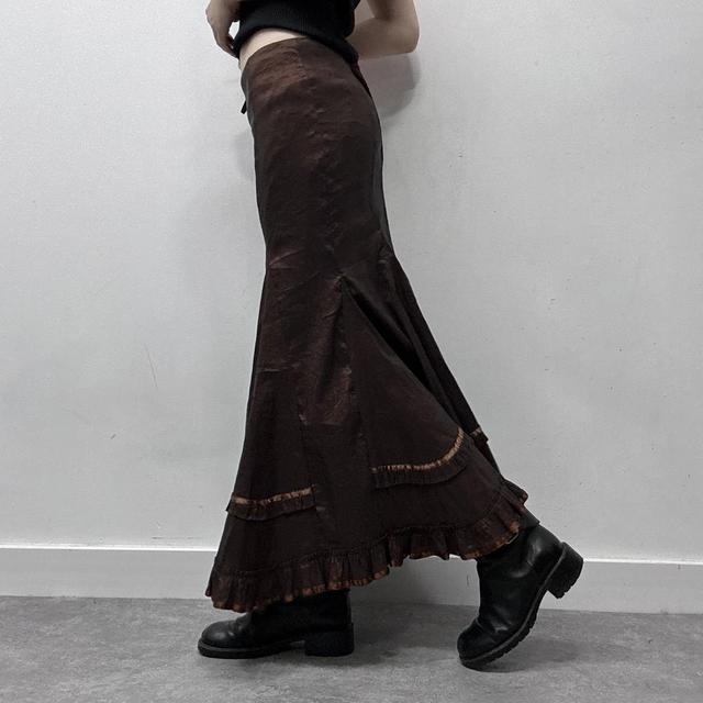 Brown satin flared maxi skirt