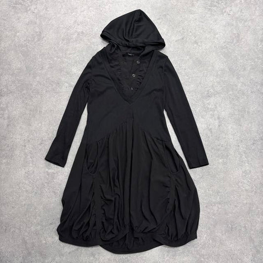 Black gathered puff shirt dress
