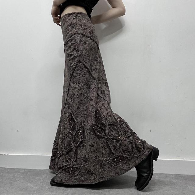 Brown floral checked tweed style maxi skirt