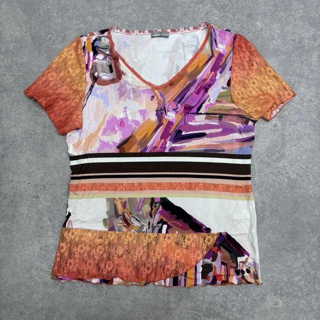 Patchwork graphic lace t-shirt