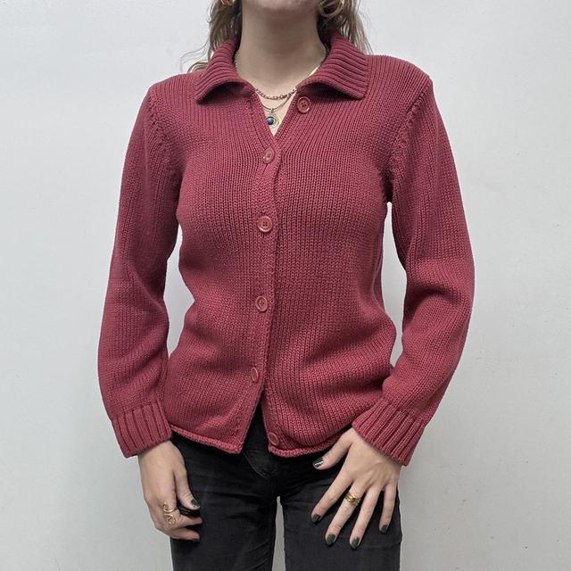 Red chunky cotton knit cardigan