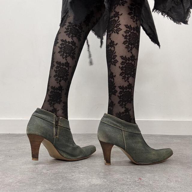 Distressed denim archival heels