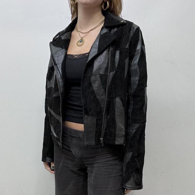 Black suede leather asymmetric biker jacket
