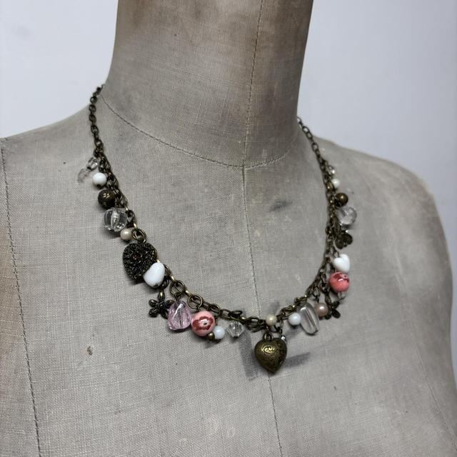 Beaded heart charm necklace