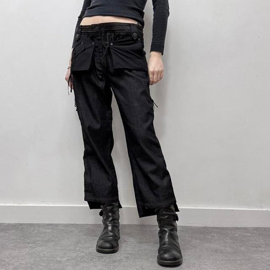 Dark denim utility cargo pants