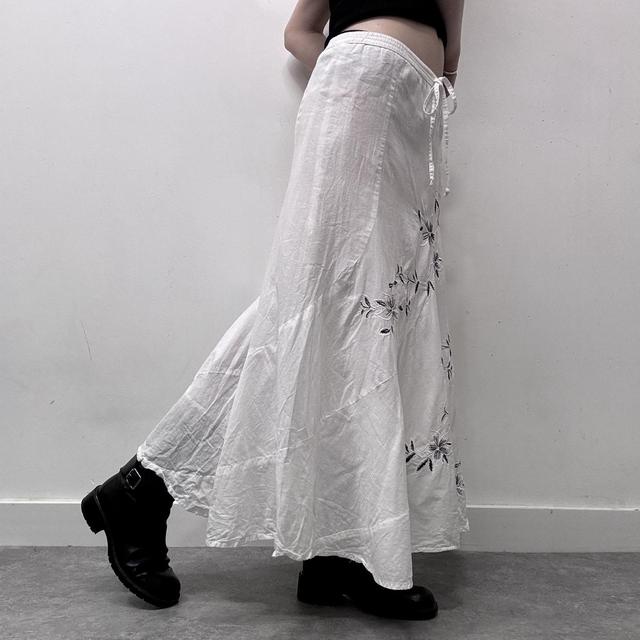 White flared embroidered maxi skirt