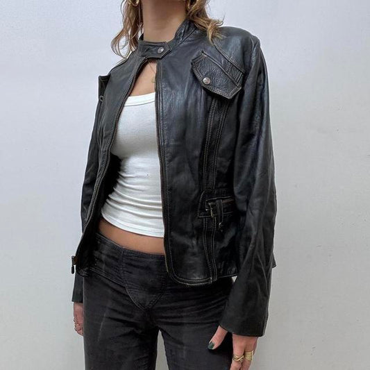 Vintage black leather biker jacket