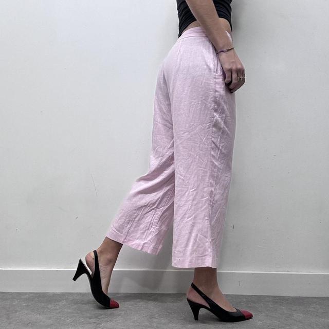 Pink linen capri suit trousers