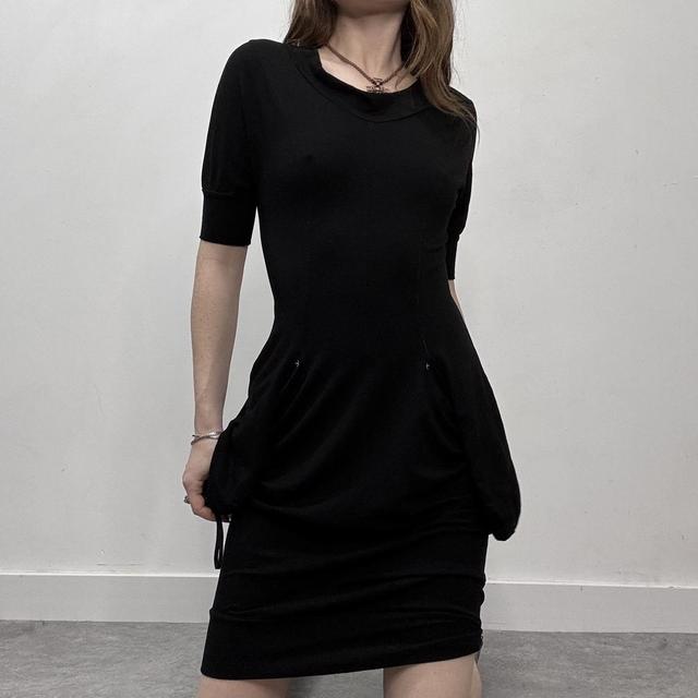 Gathered puffy floaty black midi dress