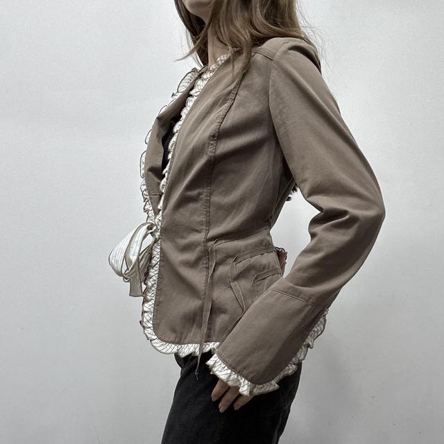 Brown pinstripe bow shirt