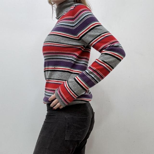 Cashmere strip jumper roll-neck