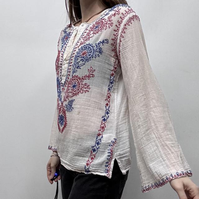 White cotton embroidered flared shirt