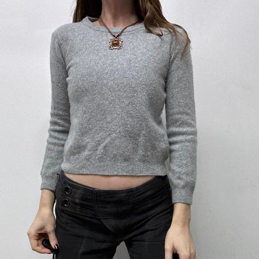 Grey wool knitted cropped jumper