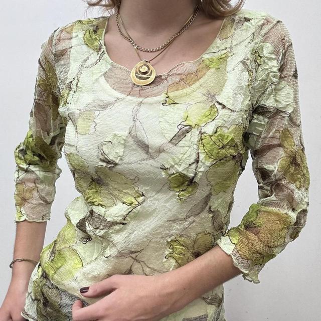 Sheer layered crinkle fairy pixie leaf top