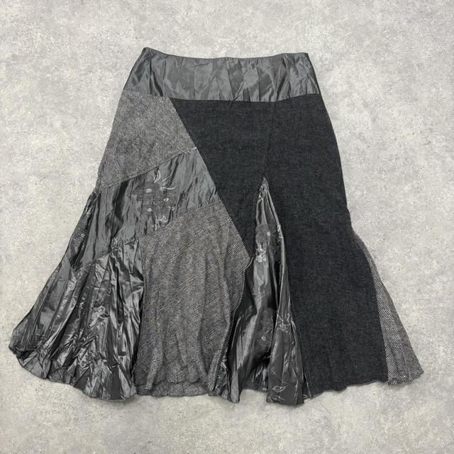 Grey tweed patchwork grunge midi skirt
