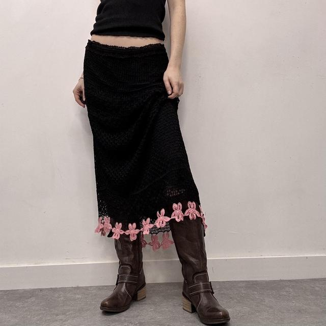 Black lace crochet maxi sheer skirt