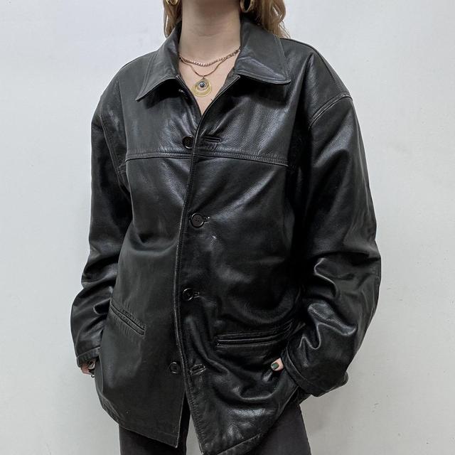 Black oversized leather blazer jacket