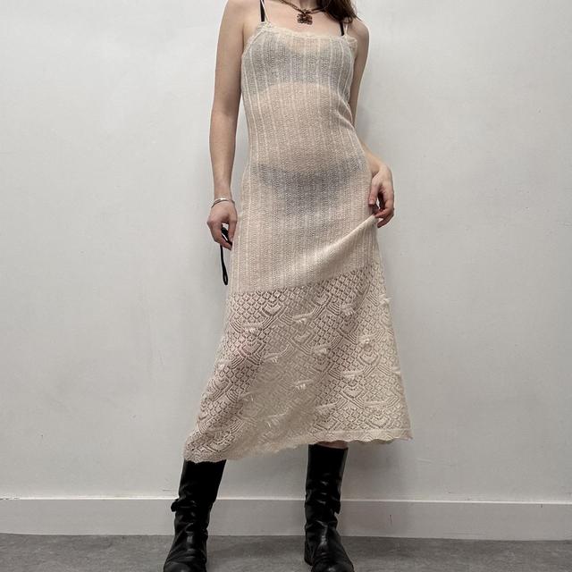 Cream knit mohair pointelle dress