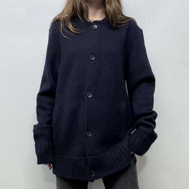 Oversized navy wool cardigan
