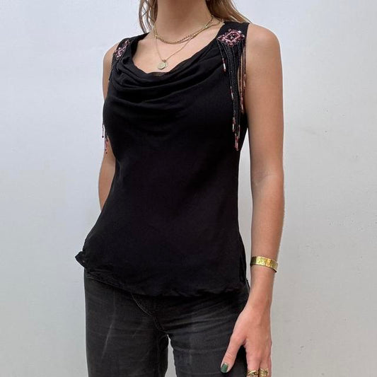 Vintage black drape beaded cami