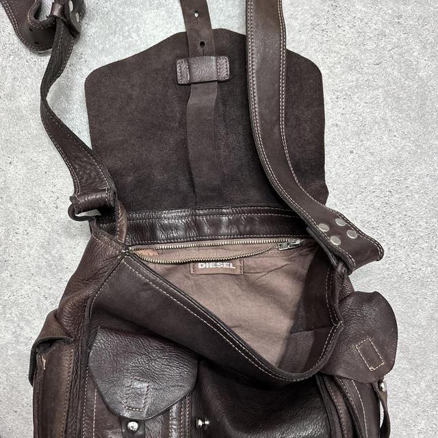 Dark brown leather diesel cargo crossbody bag