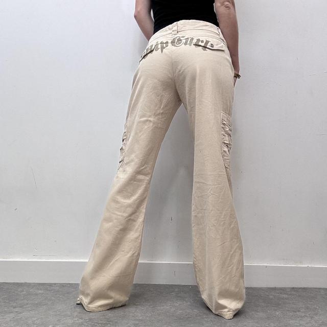 Beige flared ruched pocket jeans