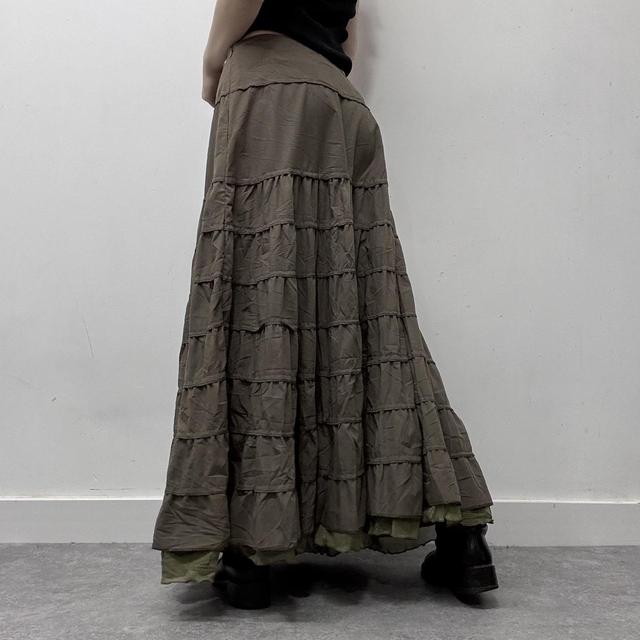 Khaki layered flared maxi skirt