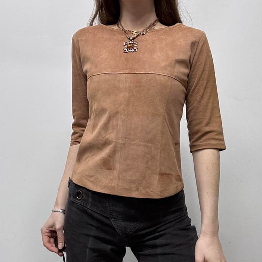 Tan suede fitted top