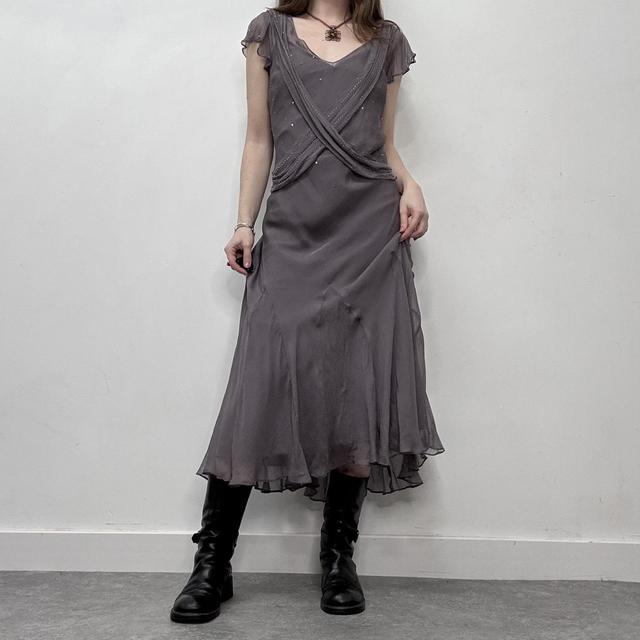 Sheer fine layered silk draped dress