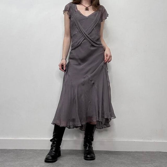 Sheer fine layered silk draped dress
