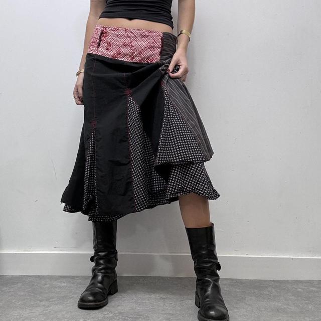 Pinstripe patchwork flared midi skirt