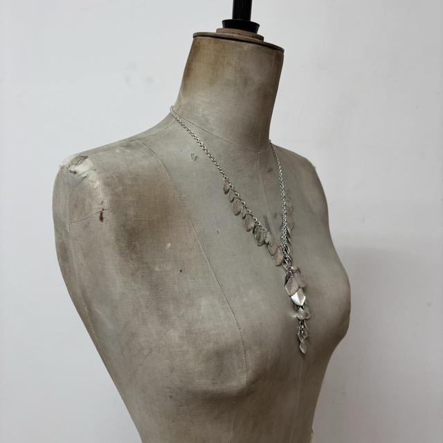Silver layered leaf chain necklace